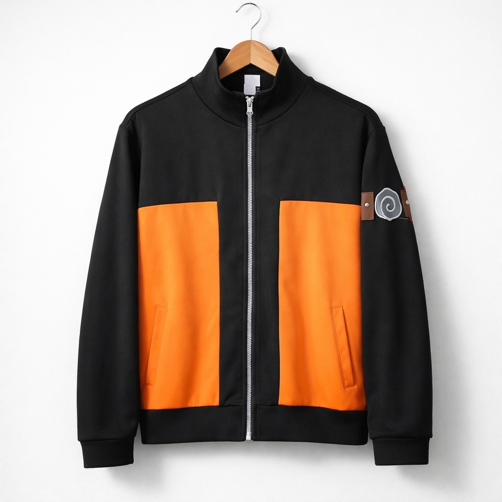 Naruto Shippuden Black & Orange Zip Jacket Hidden Leaf Cosplay Streetwear Sz L.